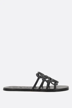 Women LOEWE Anagram Petal slide sandals in smooth leather