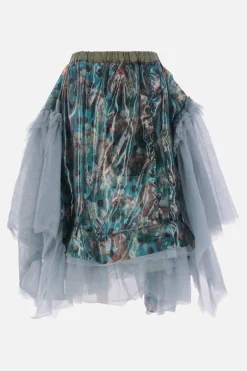 Women TAO COMME DES GARÇONS asymmetric skirt in printed nylon and tulle
