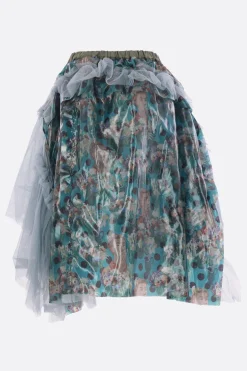 Women TAO COMME DES GARÇONS asymmetric skirt in printed nylon and tulle