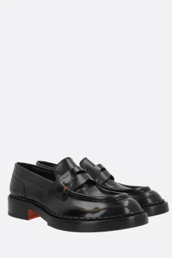 Women SANTONI X 10 CORSO COMO brushed leather penny loafers