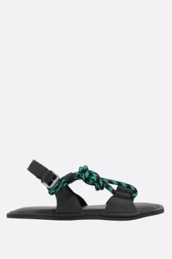 Women PLAN C cord and matte leather flat sandals