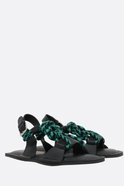 Women PLAN C cord and matte leather flat sandals
