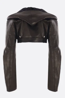 Women RICK OWENS cropped biker jacket in nappa with hood