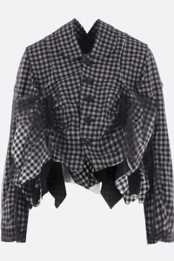 Women TAO COMME DES GARÇONS cropped jacket in check cotton and tulle
