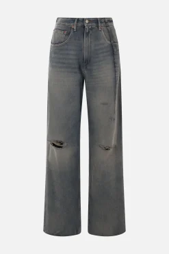 Women MM6 denim jeans with inverted pleats