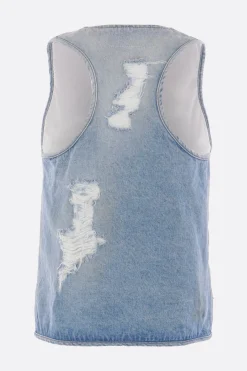 Women MM6 denim vest with a distressed effect