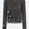 Women MM6 distressed-effect wool blend sweater