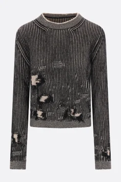 Women MM6 distressed-effect wool blend sweater