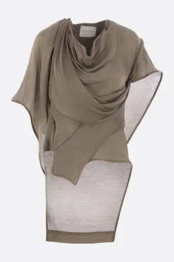 Women YEHUAFAN draped silk linen hooded top