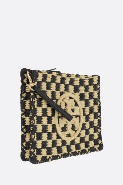 Women TORY BURCH Ella clutch in check raffia