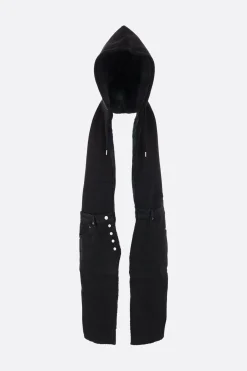 BLESS jersey and denim hooded scarf