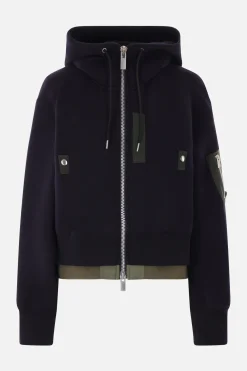 Women SACAI jersey and nylon full-zip hoodie