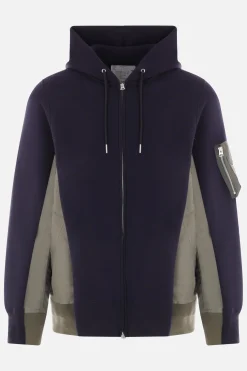 SACAI jersey and twill full-zip hoodie