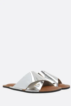 Women PLAN C laminated leather slide sandals