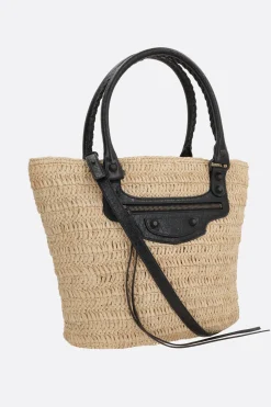 Women BALENCIAGA Le City small basket bag in raffia
