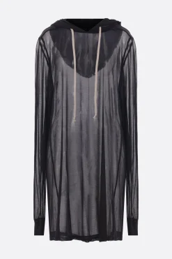 RICK OWENS long-fit hoodie in semi-sheer viscose