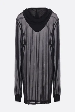 RICK OWENS long-fit hoodie in semi-sheer viscose