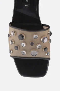 Women GIORGIO ARMANI - 10 CORSO COMO mesh slide sandals with rhinestones