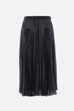 Women SACAI midi skirt in denim and pleated twill