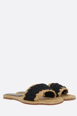 Women PALOMA BARCELO' Molly flat sandals in crochet satin and raffia