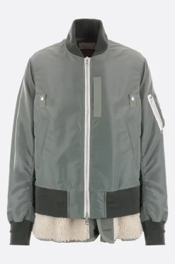 SACAI nylon and faux shearling padded bomber jacket