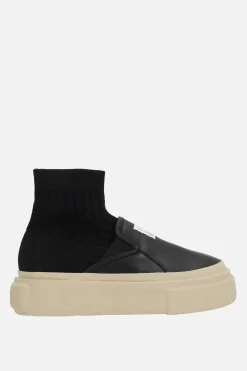 MM6 pull-on sneaker in leather and stretch knit
