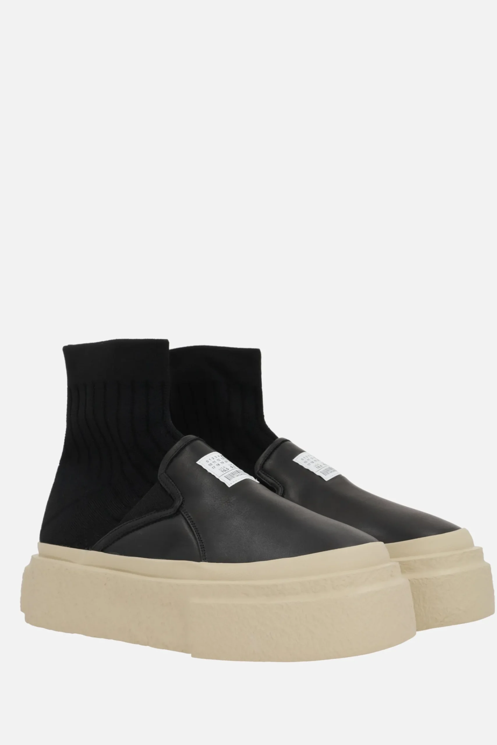 MM6 pull-on sneaker in leather and stretch knit