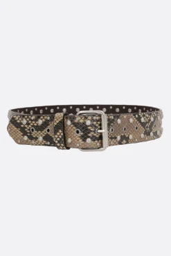 Women DRIES VAN NOTEN python-print leather belt with studs