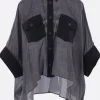 Women SACAI satin and denim oversized shirt