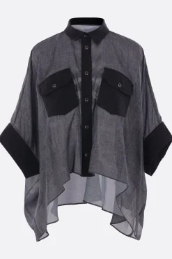 Women SACAI satin and denim oversized shirt