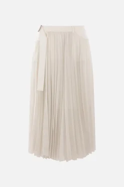 Women SACAI satin and denim pleated skirt