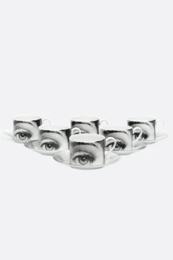 FORNASETTI set of six Tema e Variazioni N° 1 tea cups