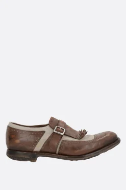 CHURCH'S Shanghai monk-strap shoes in vintage leather and canvas