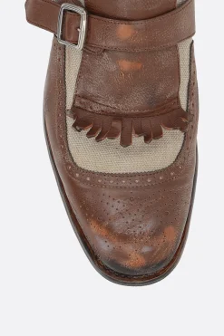 CHURCH'S Shanghai monk-strap shoes in vintage leather and canvas