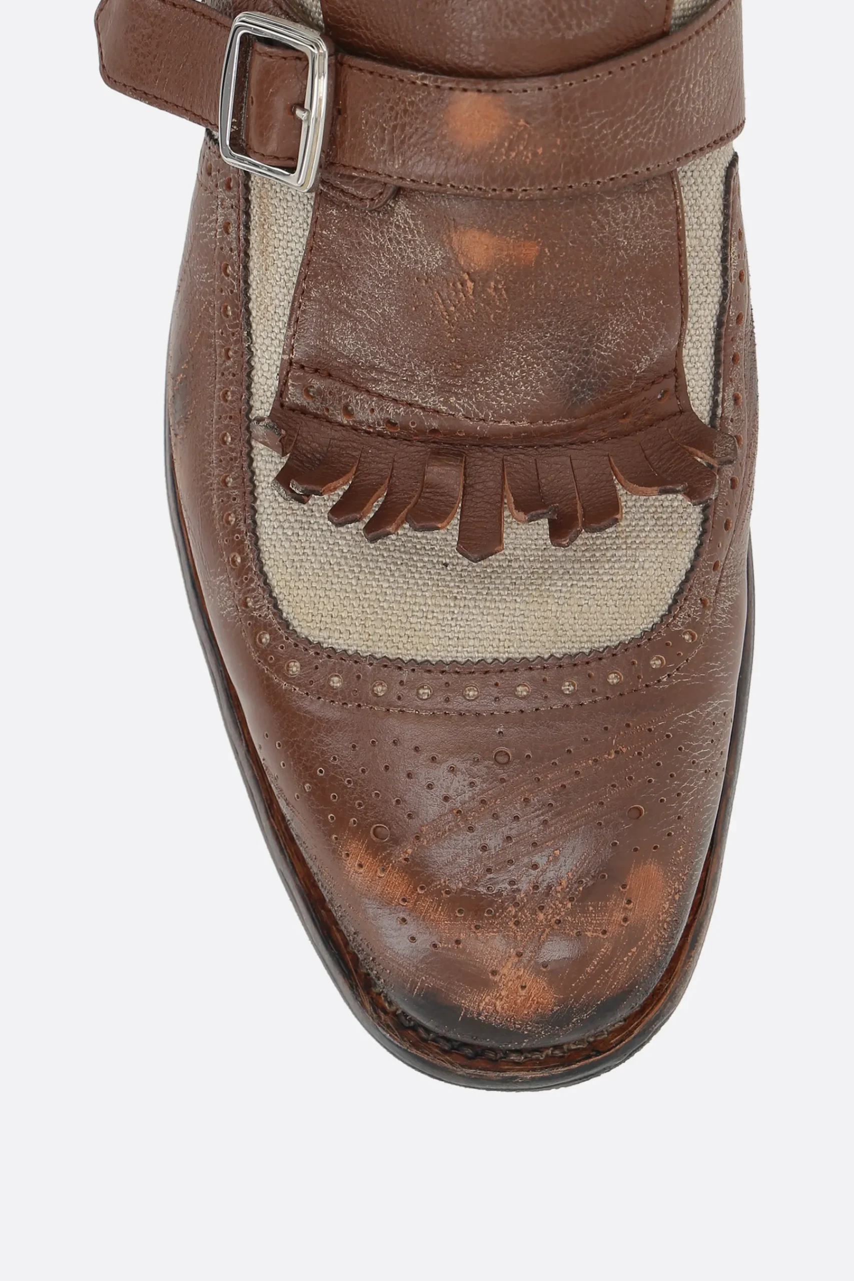 CHURCH'S Shanghai monk-strap shoes in vintage leather and canvas