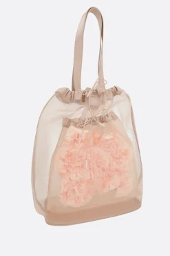 Women SIMONE ROCHA Sheer Stuffed Carnation Drawstring Pocket tote bag