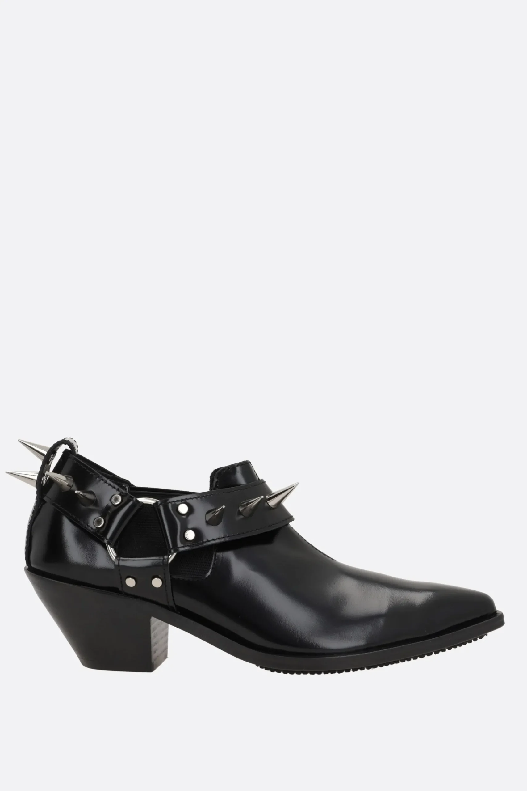 Women JUNYA WATANABE shiny leather western ankle boots with studs