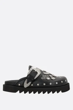 Women TOGA PULLA smooth leather flat mules with studs