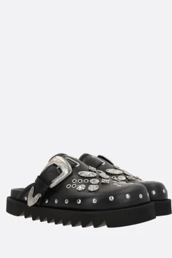 Women TOGA PULLA smooth leather flat mules with studs