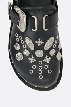 Women TOGA PULLA smooth leather flat mules with studs