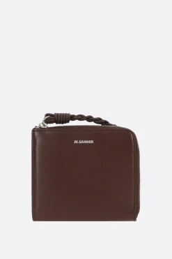 Women JIL SANDER smooth leather half-zip card case