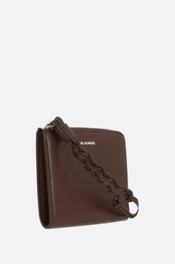 Women JIL SANDER smooth leather half-zip card case