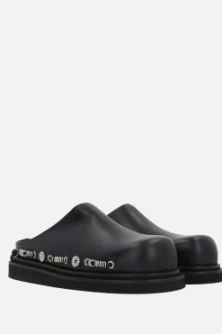TOGA VIRILIS smooth leather mules with metal eyelets