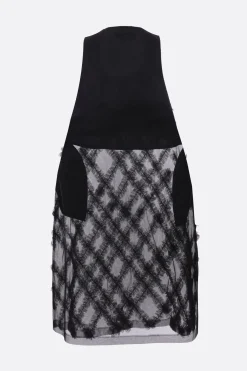 BLACK COMME des GARÇONS tulle long-fit tank top with ruffles