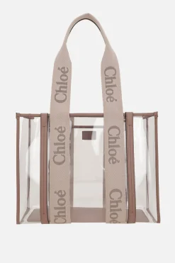 Women CHLOÉ Woody medium tote bag in rubber and leather