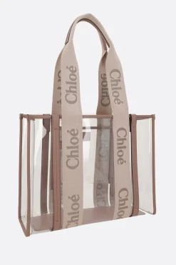 Women CHLOÉ Woody medium tote bag in rubber and leather