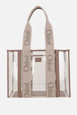 Women CHLOÉ Woody medium tote bag in rubber and leather