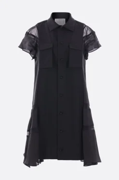Women SACAI wool and satin shirt dress
