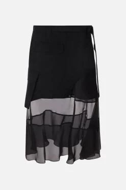 Women SACAI wool blend asymmetric skirt with belt